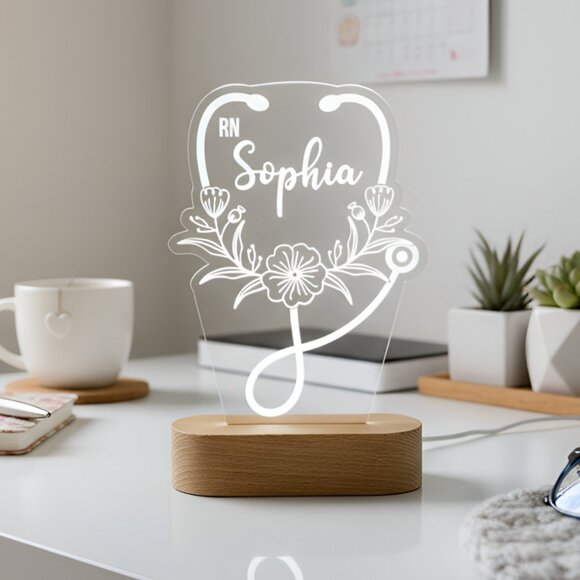 Nurse Personalized Night Light | Custom Caduceus & Stethoscope Medical Gift - Picture 8 of 8